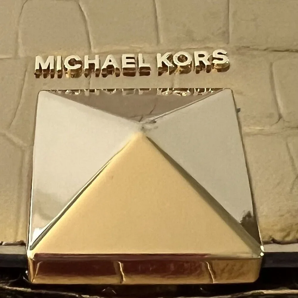 MICHAEL KORS Karla Gold Embossed Leather Clutch Chain Crossbody Bag